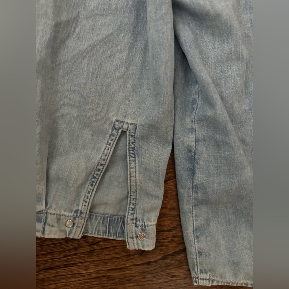 ASOS Mango Blue Denim Oversized Peter Collar Ruffled Top.  Size 2 - Picture 5 of 7